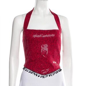 St. John Wool Animal Print Crop Top Red Knit Garment, size 4